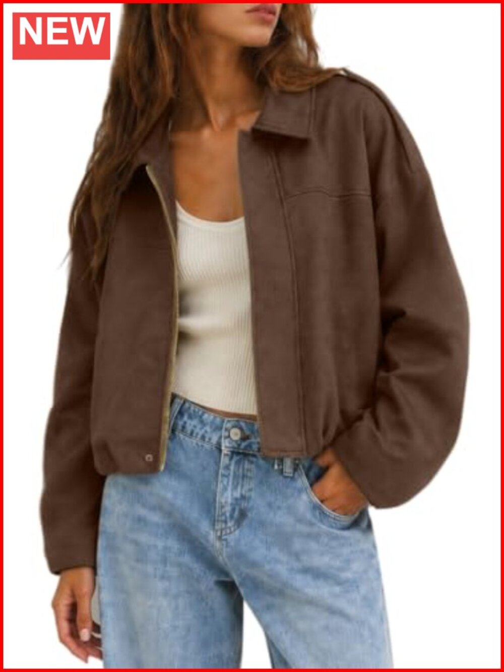 Faux Suede Bomber Jacket Oversized Fall Womens Long Sleeve Zip Up Coat